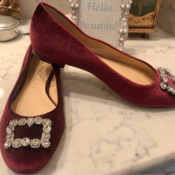 Sole Society Burgundy Velvet Flats Size 10 - Picture 1 of 5